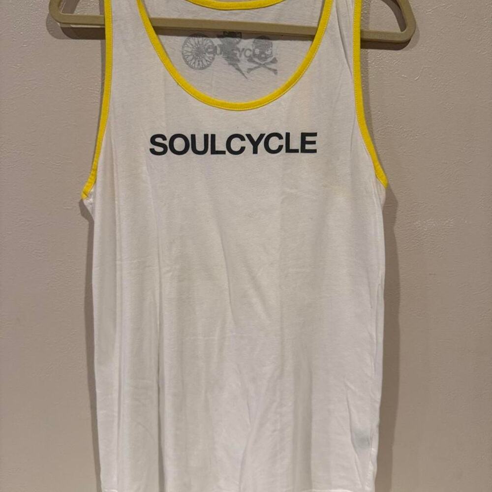 SoulCycle White & Yellow Ringer Tank